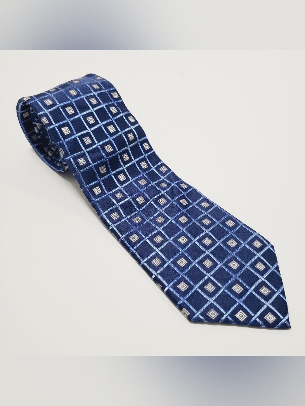 Burma Bibas Men's Silk Neck Tie Blue Geometric Pattern Jacquard Fabric